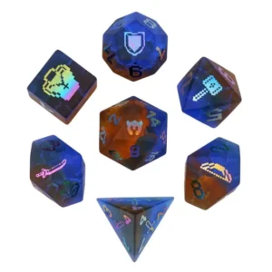 Burst Rainbow Blue&Brown RPG Resininiai Kauliukai