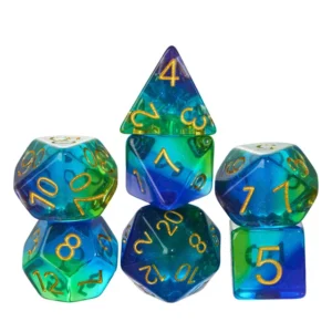 Green Indigo Transparent RPG Resininiai Kauliukai